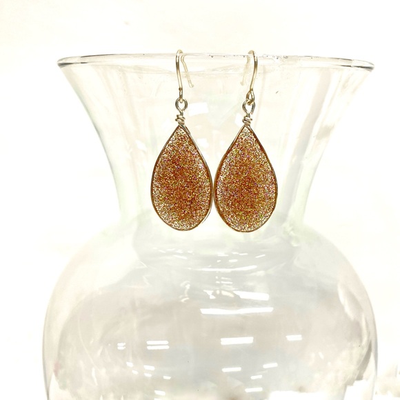HANDMADE Glitter Resin Art Teardrop Dangle Earrings - Picture 3 of 8